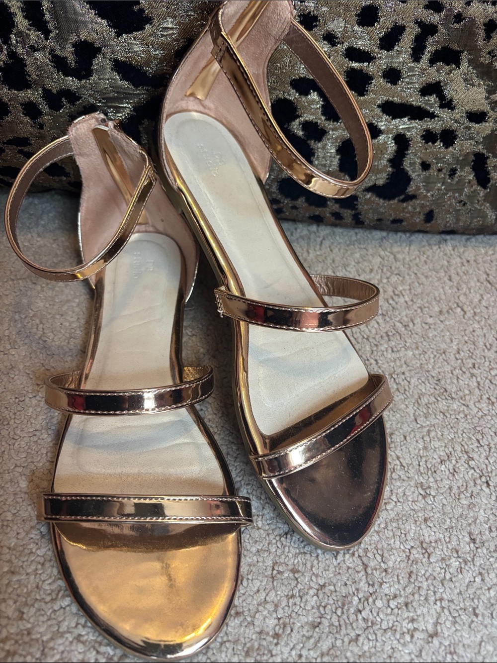 Women’s Strappy Metallic Rose Gold Sandals with Ankle Strap
